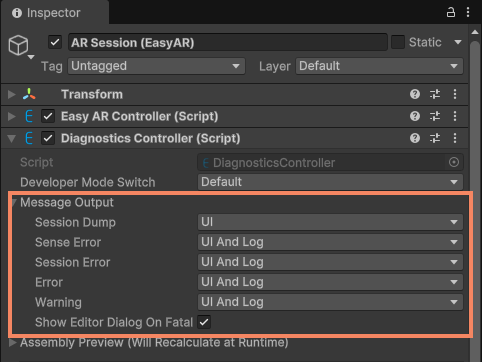 diagnostics ui messages