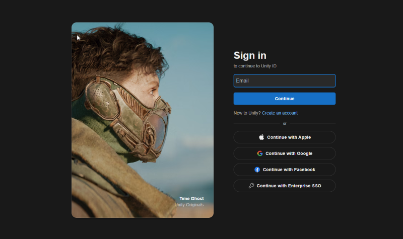 Register and log in to Unity account